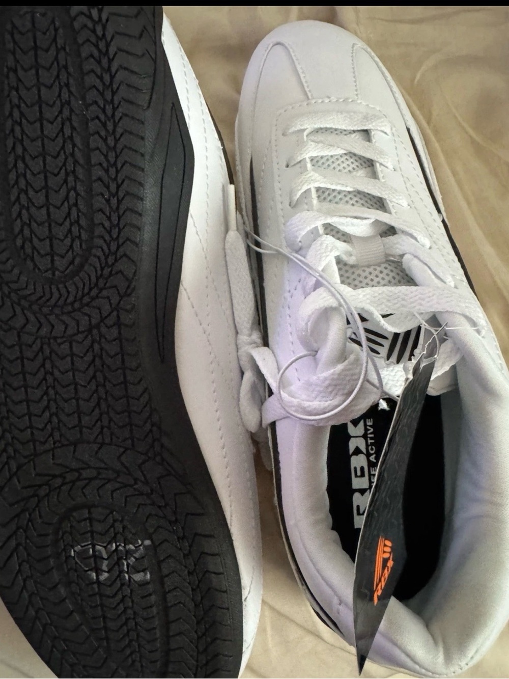 Men’s 9.5 RB Sneakers, White With Black Stripe - Picture 2 of 7